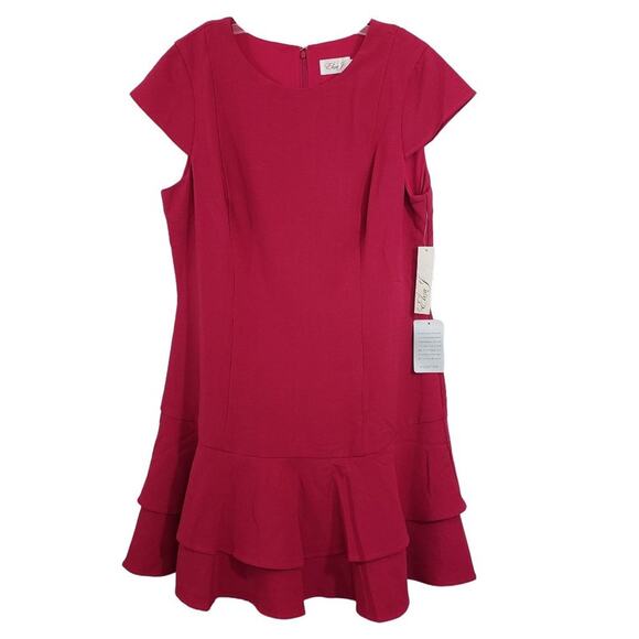 NWT Eliza J stretch ruffle crepe berry short sleeve mini dress woman's size 16 - Picture 10 of 11